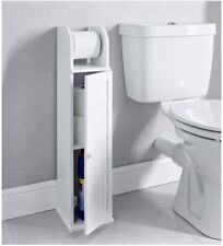 Free Standing Toilet Paper Roll Holder Stand Wood Bathroom Storage Cabinet White