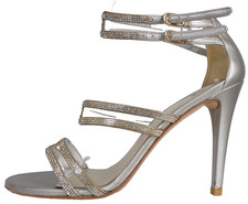 Stuart Weitzman Sandals Heels Silver Swarovski Crystals Strappy Formal Shoes 6
