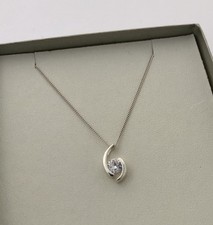 Simple Elegant H Samuel Sterling Silver Faux Diamond Necklace Swirl Eye 18”