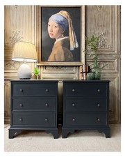 Smart Georgian Style Pair Bedside Tables, 3 Drawers In Railings By Farrow & Ball