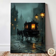 Horse Drawn Hearse Art Print Funeral Carriage Artwork Vintage Oil Style 146