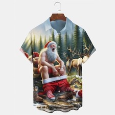 Mens Naughty Santa Bathroom Humor Ugly Christmas Hawaiian Shirt Party Gift