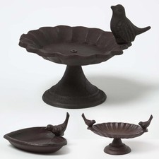 Bird Bath Feeder Garden Ornamnet Rustic Cast Iron Heart, Scalloped Oval Shape