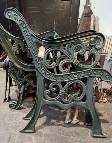 Vintage green cast iron bench - cast,