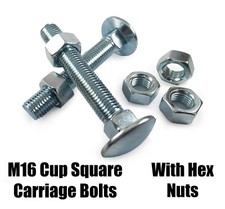 M16 Cup Square Carriage Bolts With Hex Nuts Coach Screw Zinc Plated TIMco DIN603