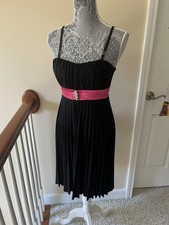 2000s Deb Black Cocktail Dress with Pink Ribbon - Size Juniors Medium