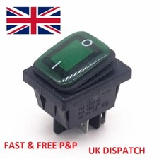 Green Rectangle Illuminated On-Off Waterproof Rocker Switch 16A 250V DPST