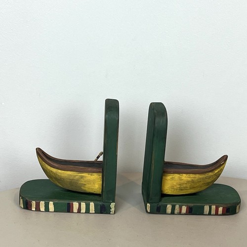 Wooden canoe bookends green - wooden,