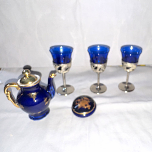 Limoges blue glass silver tone - limoges,
