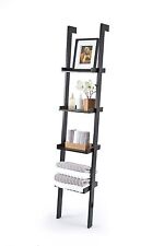 Black Ladder Shelf, Sennen, Leaning Bookcase, Wood, 4 tiers with retaining bars