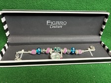 Figaro Couture Watch Women Silver Gold Tone Green Slide Charm Band New
