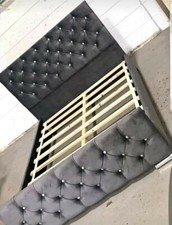 New Double PLUSH Velvet Fabric Chesterfield Sleigh bed frame all sizes colours