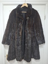 Vintage retro glossy brown mink fur swing coat Size 18/20