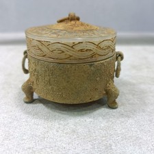 Old Chinese bronze censer ornament with jade lid