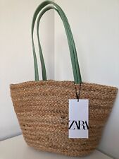 zara JUTE small beige green basket  BUCKET BAG new with tags