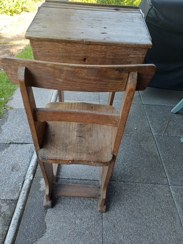 Vintage wooden school - desk, old