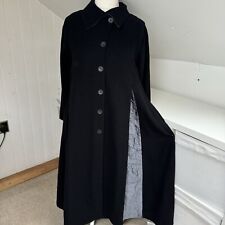 Terry Macey Coat Size S Black & Silver Flared Panels Wool Long Button Up Pockets