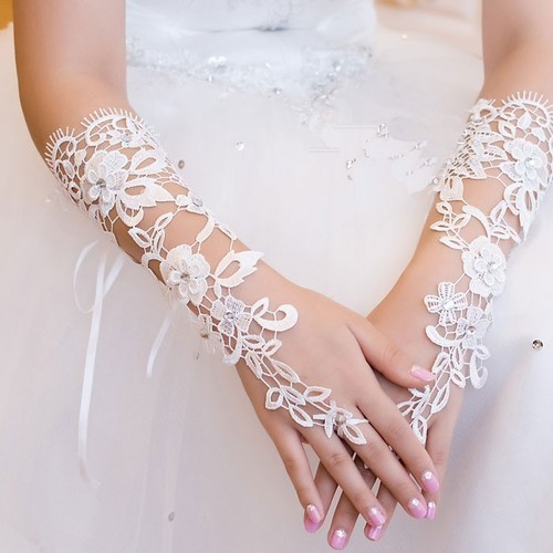 White lace elbow length - lace,