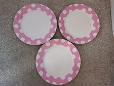 Set of 3 Waterside Fine China Pink, White Spots  Dinner Plates 10.5"