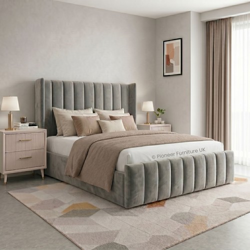 Double ottoman bed - , velvet