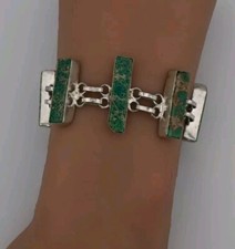 Vintage Navajo Style Sterling Silver & Green Turquoise Handcraft Bracelet