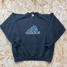 Vintage 1990s Adidas Black Sweatshirt Big Logo Jumper Medium