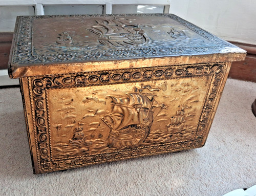Vintage embossed brass log - vintage, box