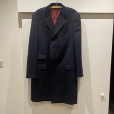 Samuel Windsor Men's 100% Wool Covert Overcoat – Velvet Collar – Navy- Size L