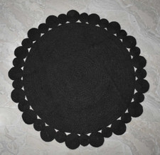 Rug Round Jute Black Hand