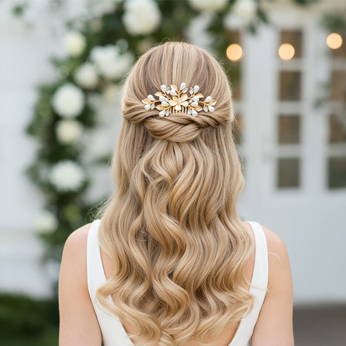 Rhinestone pearl bride hair - pearl,