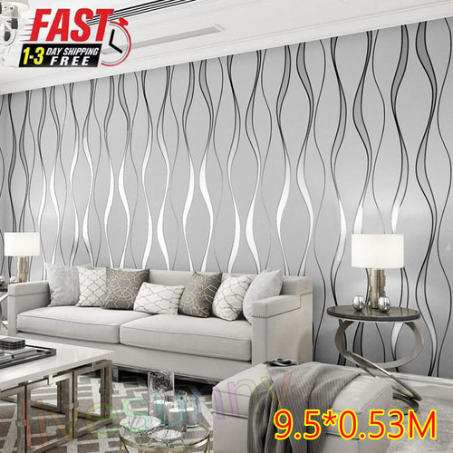 Damask wave silver - wave, grey