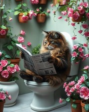 Maine Coon  on Toilet metal sign, Maine Coon Plaque, Maine Coon Sign