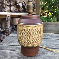 Old Vintage Retro Possibly West German Pottery Ceramic Table Lamp Carved Detail