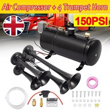 Train Horns Kit 4 Trumpet Air Horn Kit 150 psi Air Compressor 0.8 Gal Tank 12V