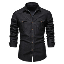 Slim Fit Casual Shirt Elastic Cotton Denim Shirt Men Long Sleeve Cowboy Shirts