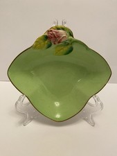 Vintage Royal Winton Grimwades Green Pedestal Bonbon Dish Leaf & Flowers Design