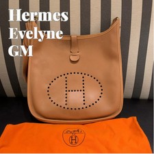 (Auth) HERMES Evelyne 33 GM Shoulder Bag Beige Brown □EStamp Leather Gold
