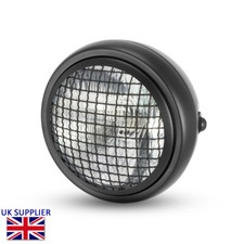 Motorcycle 6.5" Headlight Retro Project Cafe Racer Scrambler Black Mesh Grill