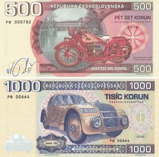 Czechoslovakia; 500 & 1000 Korun 2019; Jawa 500/750 Set x2 UNC; Gabris Matej