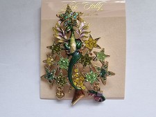 KIRKS FOLLY - DRACO DRAGON & STARS - Silvertone Christmas Tree Brooch/Pin - RARE