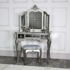 Silver mirrored dressing table stool mirror ornate bedroom furniture set