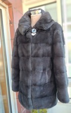 Genuine MINK MINK НОРКА fur coat with hood from transverse plates ./330/