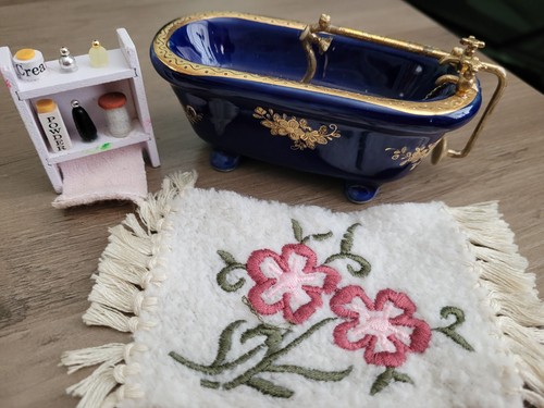 Dolls house blue china - blue, bath