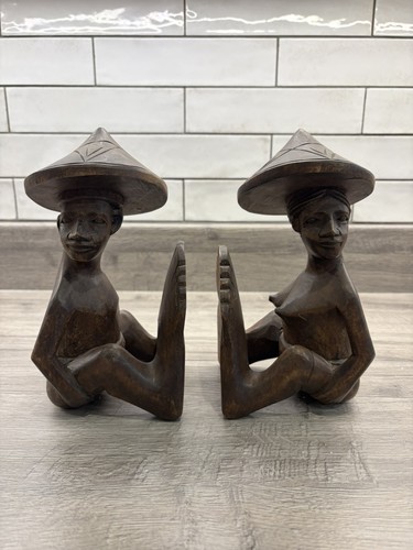 Wood bookend pair vtg - bookend,