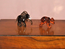 2 X Vintage Murano Miniature Glass animals elephant and a bear cute
