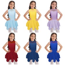 UK Girls Sparkly Figure Ice Skating Dress Ballet Dance Gymnastics Leotards Skirt