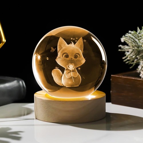 Crystal cat paperweight - 3d,
