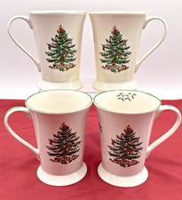 Spode Christmas Tree Set of 4 Pimpernel Tall Footed 12oz. Coffee Tea Mugs Cups