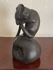 Bronze Vintage Hayton Heredities Mouse On Apple Sculpture Handcrafted 