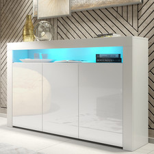 TV Unit | 155cm Sideboard | Cabinet | Cupboard | White High Gloss Doors Free LED